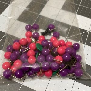 Small Bag of Mostly Purple and Some Pink Thumbtacks
